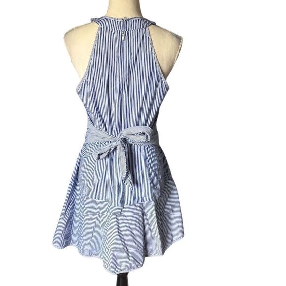 Parker Size 8 Halter Blue Striped Fit & Flare Cotton Above Knee Length Dress - Picture 4 of 7